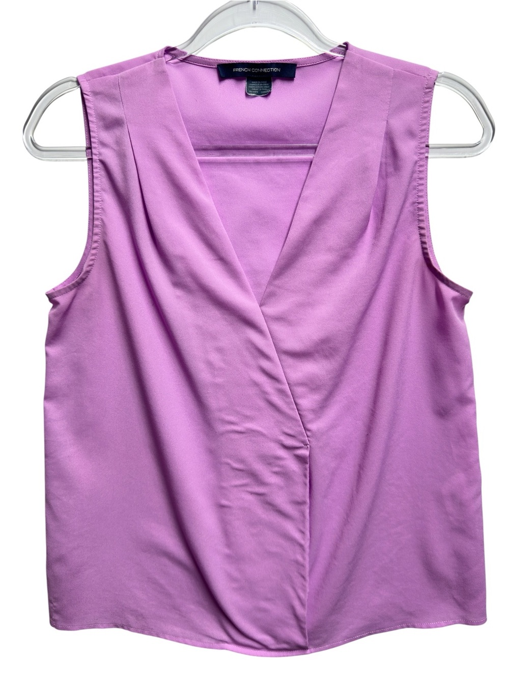 Tuxedo Matte Satin Silky Knit Faux Wrap Blouse Tank Top